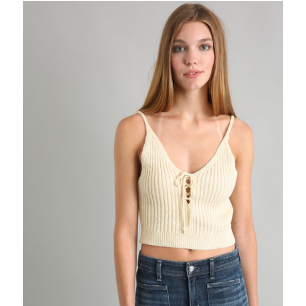 Astr the label lace up sweater tank crop top